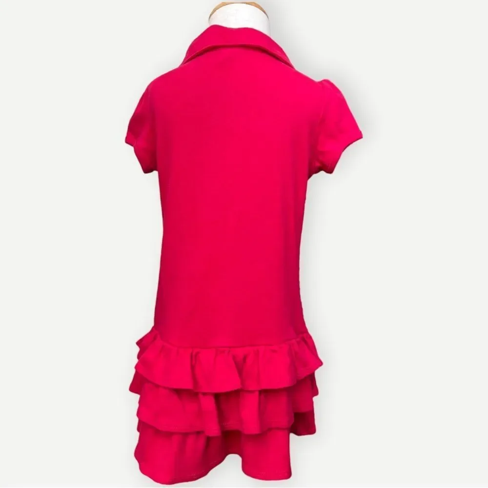 Gymboree Girls Kids Short Sleeve Collared Ruffle Hem Red Heart Dress. 4. 4T.